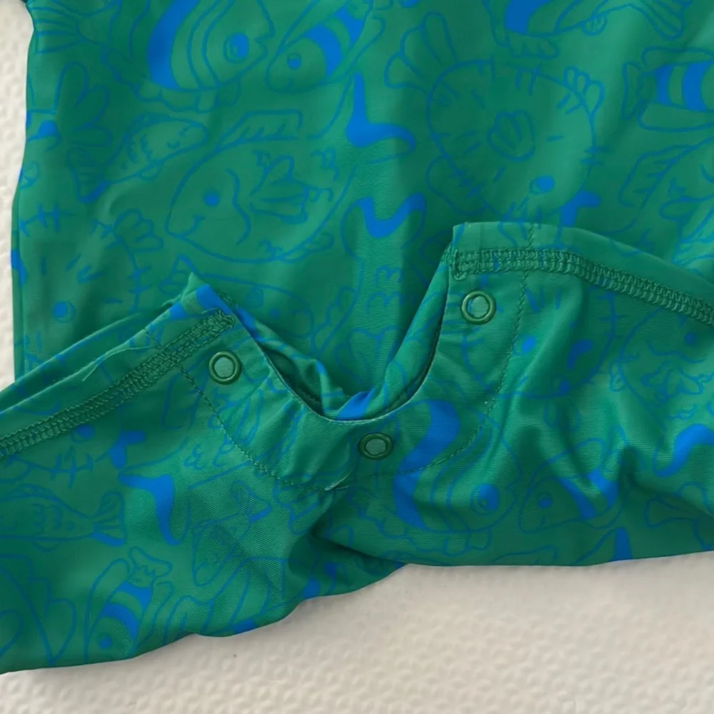 First Impressions Teal and Blue swim romper rash guard with hat 6-9 months